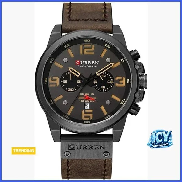 Men's Sport Military Analog Quartz Watch Leather Strap Chronograph Waterproof