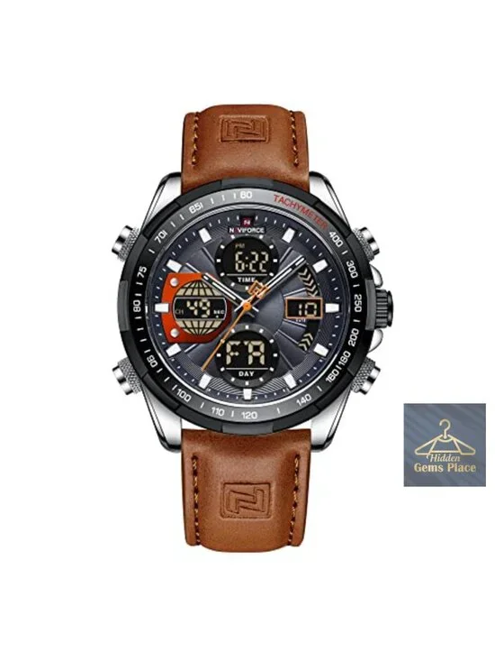 Men's Military Digital Analog Quartz Waterproof Watch Leather Strap Chronograph