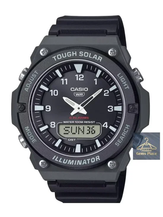 Solar Powered Analog Digital Watch, 100M Water Resistant, LED Light, Stopwatch