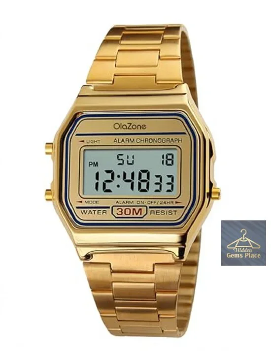 SNE Men's Digital Sports Watch Water Resistant Stainless Steel Band Square LED