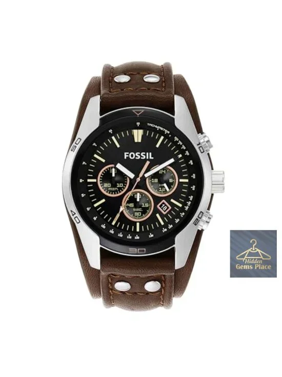 Men's Fossil Quartz Chronograph Leather Strap Watch 44mm Water Resistant