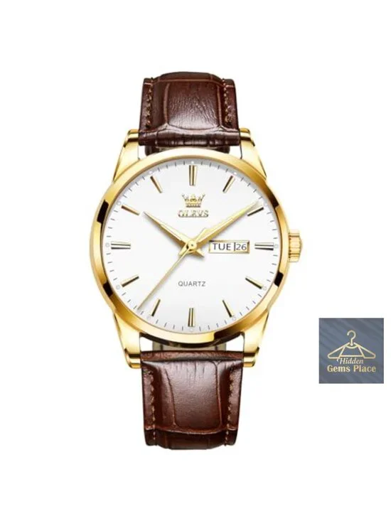 Men's Casual Leather Watch, Three-Hand Analog Stainless Steel Luminous Quartz