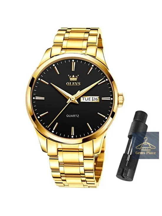 Men's Luxury Gold Watch Stainless Steel Quartz Analog