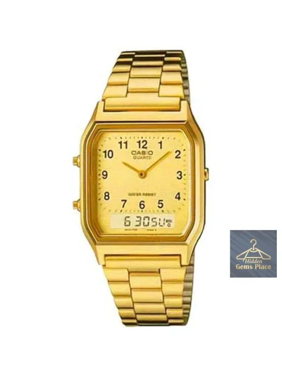 Men's Gold-Tone Stainless Steel Quartz Analog-Digital Watch with Bracelet