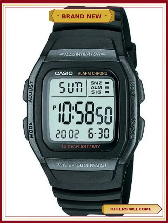 Men's Digital Sport Watch with 10 Year Battery, Black Silicone Band
