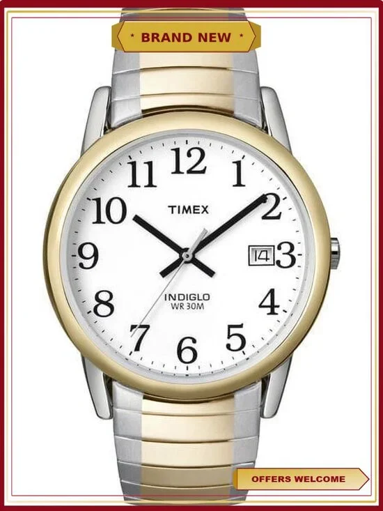 Men's Dress Two-Tone Expansion Watch Classic Easy Reader Style