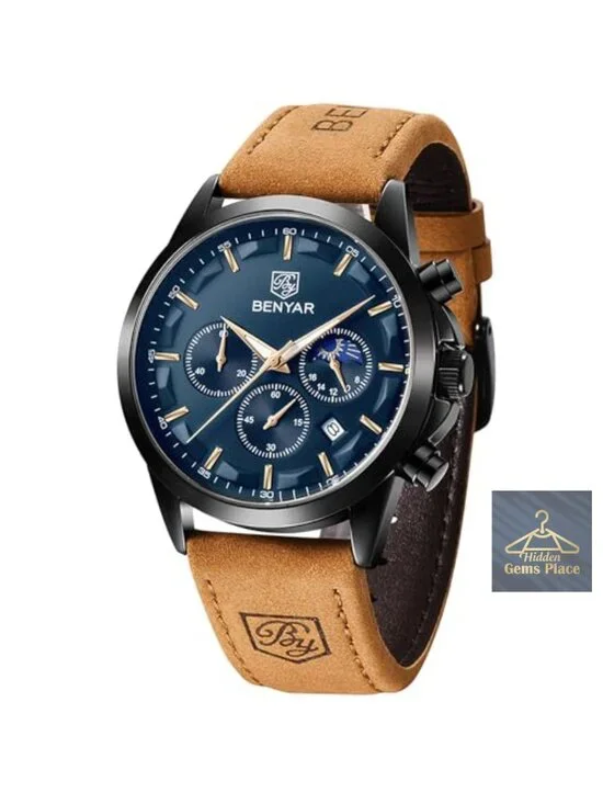 Men's Analog Quartz Chronograph Watch with Calendar Waterproof Stainless Steel