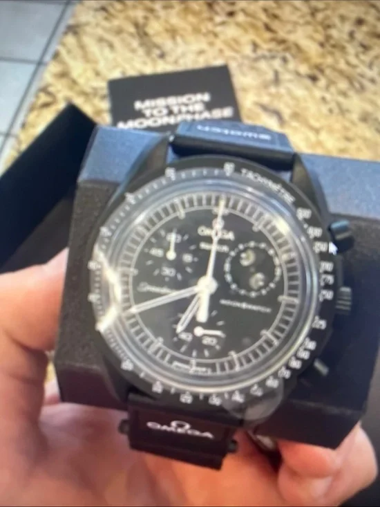 . Omega x Swatch Speedmaster MoonSwatch Black Chronograph Watch Strap