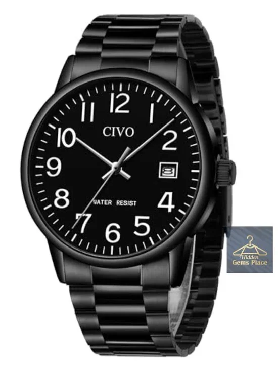 Mens Analog Quartz Watch Stainless Steel Waterproof Decorative Date