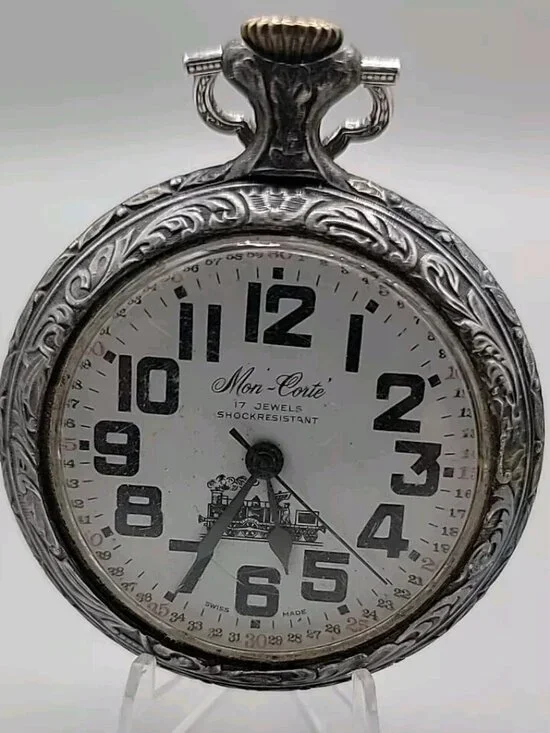 Swiss Railroad Grade Wind Pocket Watch Mon-Corte By EVASO SA 17j Antique