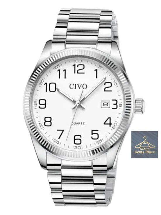 Men's Dress Watch Silver Stainless Steel Quartz Luminous Hands Date Display