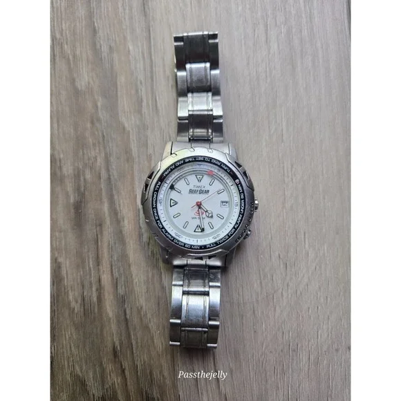 Timex Watch Mens 40mm Reef Gear‎ Alarm Silver Tone Date Diver Style Y2K Field