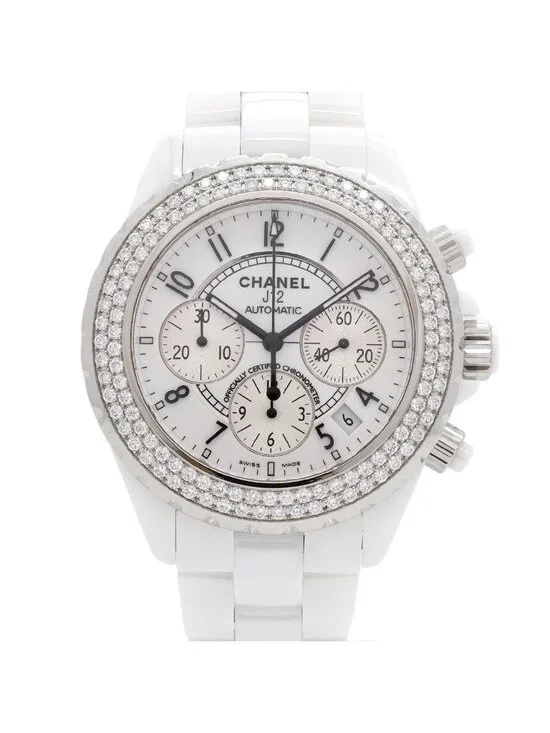 Chanel Chronograph Diamond Bezel White Dial Watch