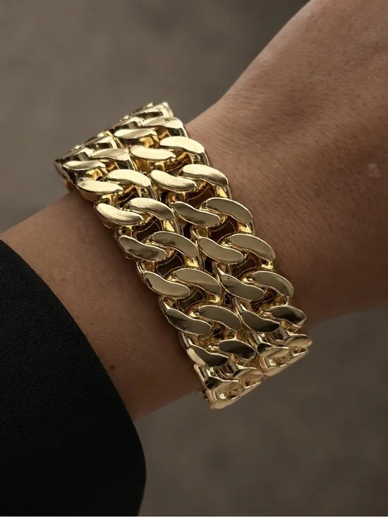 Chunky Gold Link Curb Bracelet - Polished Chain Bracelet