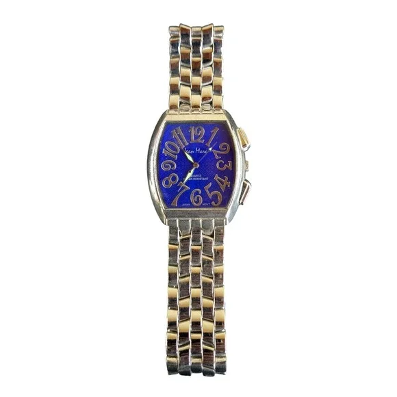 Jean Marc Mens Quartz Watch Silver Tone Blue Guilloche Dial Link Band 7 Tested