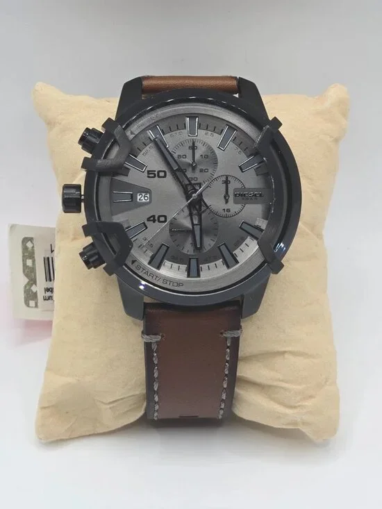 Diesel Griffed Men's Gunmetal Brown Leather Chronograph Watch DZ4569