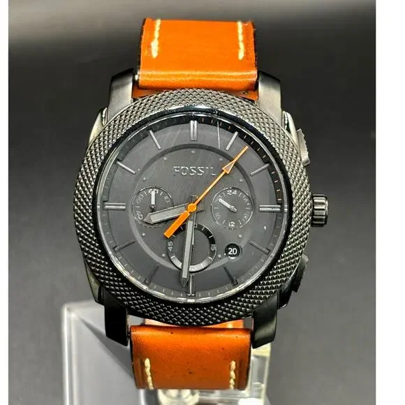 Fossil Machine FS5234 Chronograph Black Brown Leather Men’s Watch 45mm