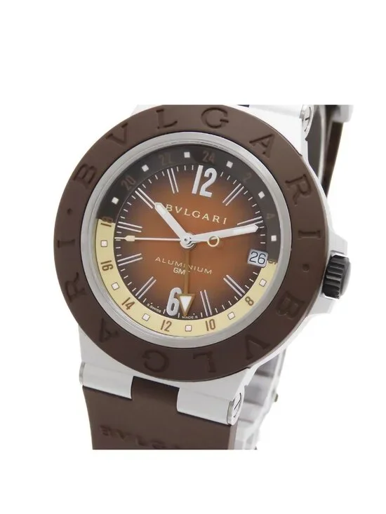 Bvlgari Aluminum Brown Titanium Rubber GMT Fender Watch Automatic