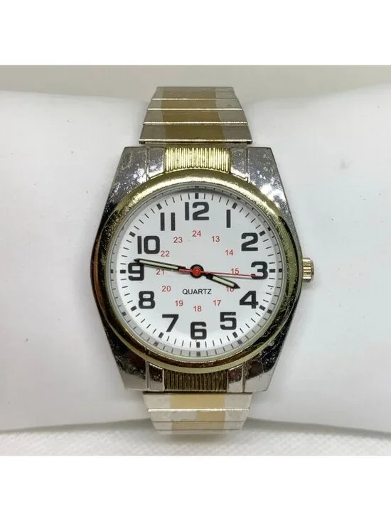 Vintage Accutime corp men’s watch two tone 36mm white dial quartz 7” running