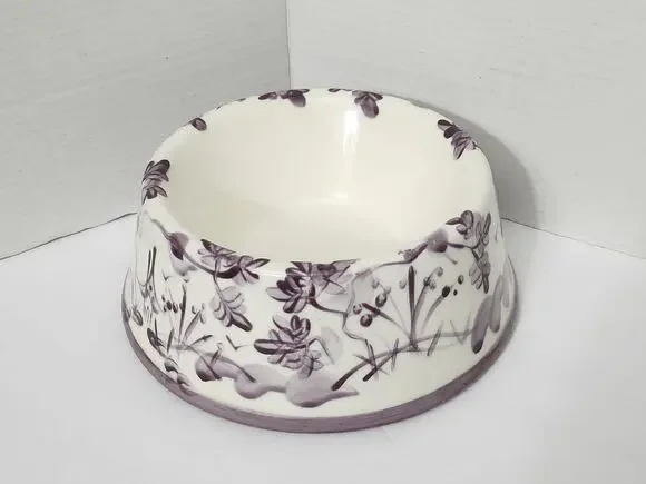 Vintage Waterfield Studio Ceramic Pet Dog Cat Bowl Purple Hand Painted