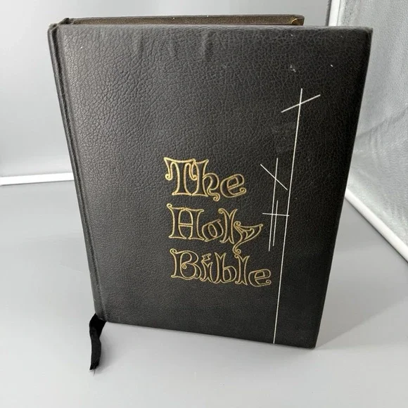 The Holy Bible Golden Rule Edition Vtg Family Bible Large Black Leather Cover‎