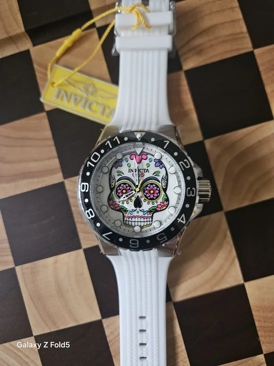 Invicta White Silicone Strap Watch with Colorful Sugar Skull Dial 50mm
