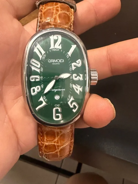 Grimoldi Milano Grotto Green Dial Men's Watch with Brown crocodile Strap