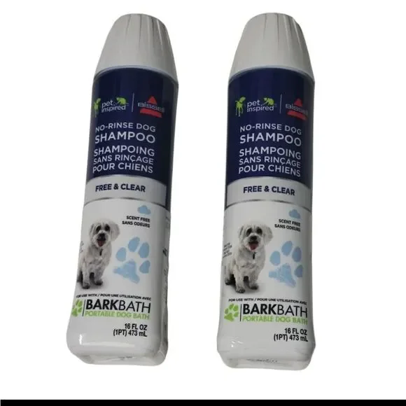 Bottles of no rinse dog shampoo