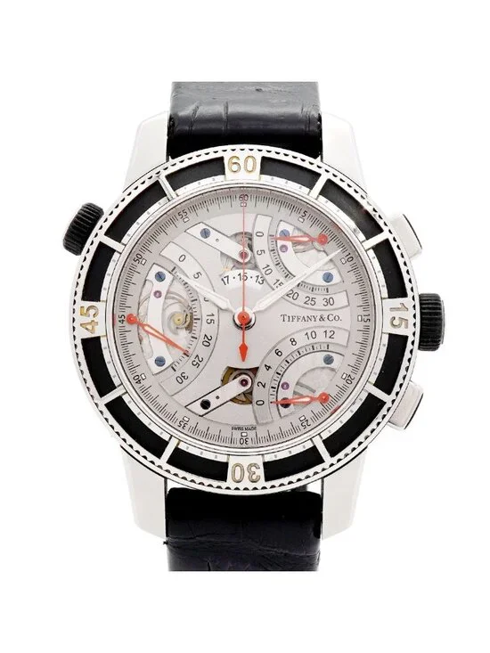 Tiffany & Co Mark Retrograde Silver Skeleton Dial Watch