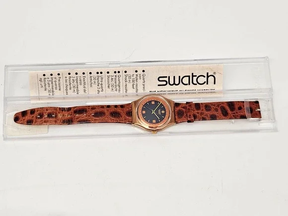 Vintage AG 1991 Swatch Watch Copper/Black Tone Leather Band Wt Case -New Battery
