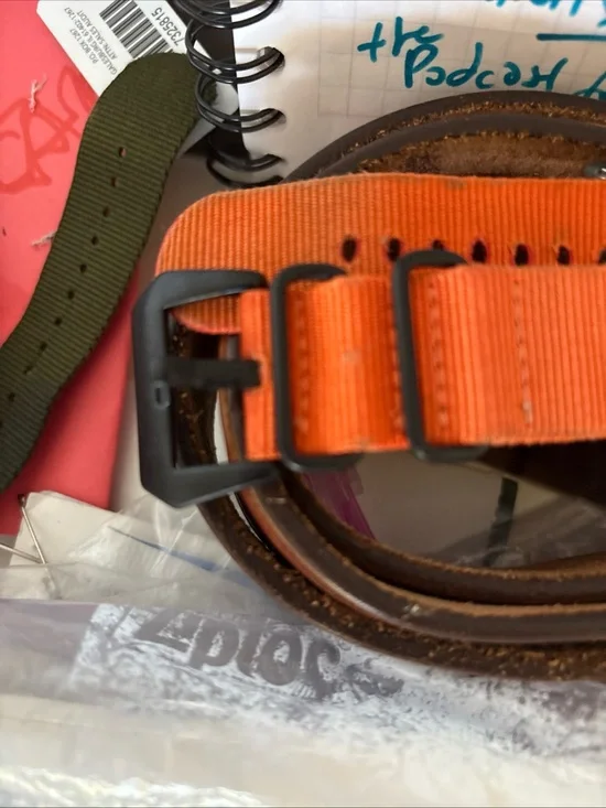 Men's Orange Nylon Web wrist watch band with metal Buckle and 5 loops.