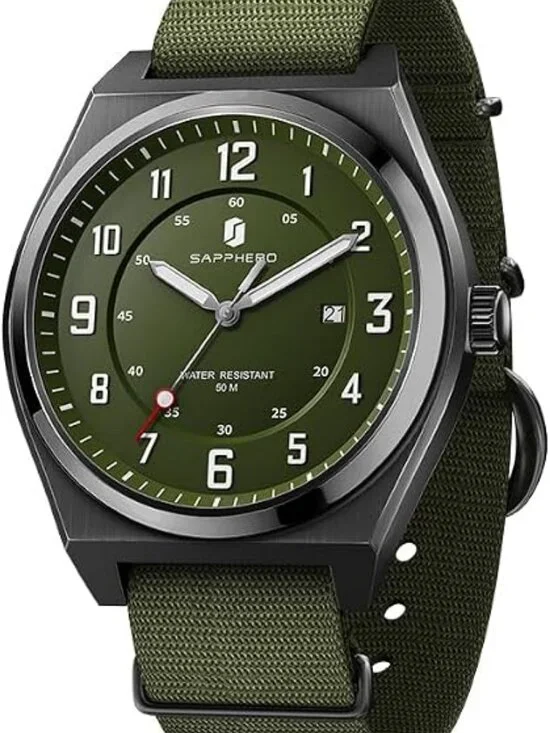 Men's Green Strap/Green Face Luxury Analog Waterproof Quartz Elegant Wristwatch