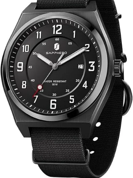 Men's Black Strap Black Face Luxury Analog Waterproof Quartz Elegant Wrist Watch