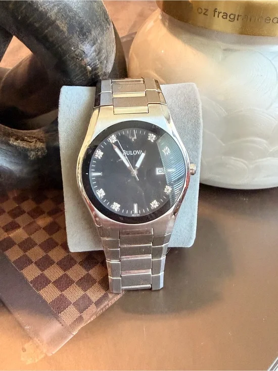Bulova Men’s Stainless Steel Black Dial Dress Watch