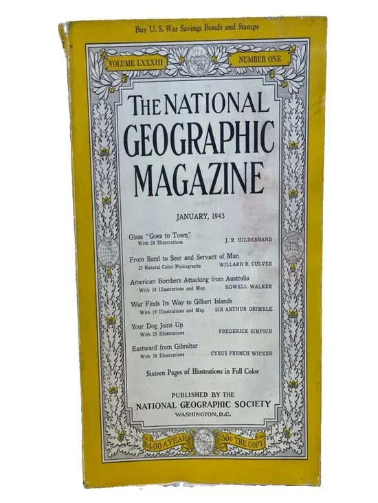 1943 JAN National Geographic Magazine Vol 83 No 1 WWII Dogs Glass Gilbert Island
