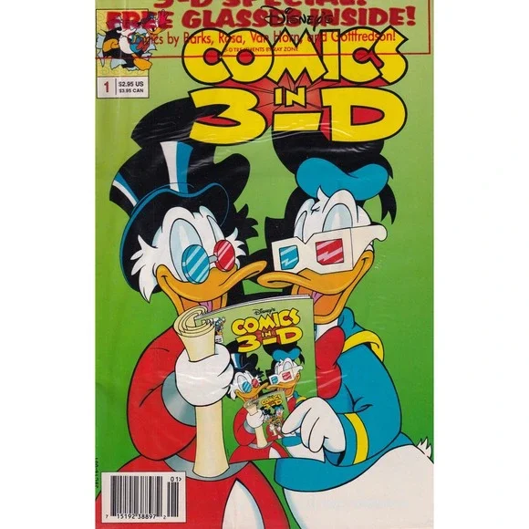Disney's Comics in 3-D #1 Polybagged Newsstand Cover with Glasses (1992) Disney