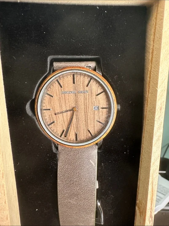 Original Grain Men’s Brown Wood Dial Leather Strap Watch