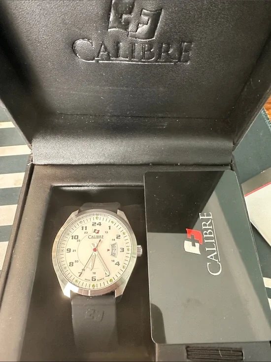 Calibre Men's Black Strap Watch with Cream Dial