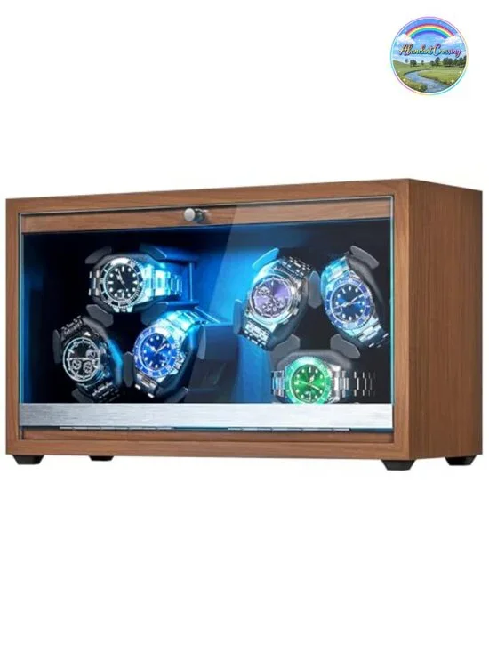 6 Watch Winder Box Automatic Watch Spinner Wood LED 4 Modes Ultra Quiet