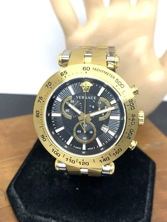 Versace Men's Watch VEJB00622 Swiss Quartz Chronograph Black Dial Two Tone Steel