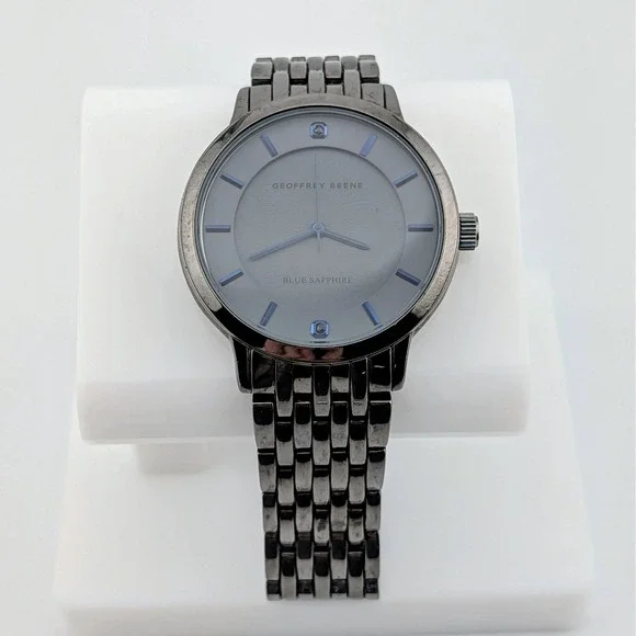 Geoffrey Beene Blue Sapphire Gray Dial Blue Hands Gunmetal Men's Watch 40mm