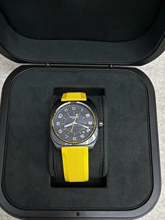 Hermès H08 Automatic 39mm Titanium Black Dial Yellow Rubber Strap Box Papers