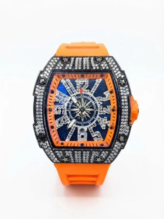 Men's Luxury Orange and Blue Crystal Sport Watch NEW!!