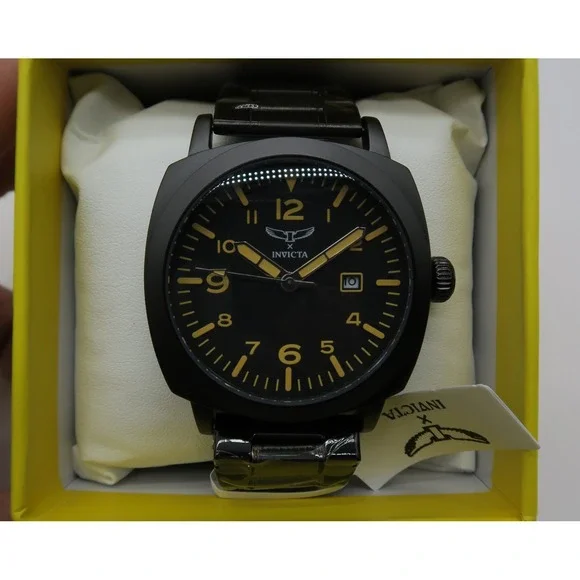 Invicta Mens Black Ion-Plated Stainless Steel Quartz Watch New