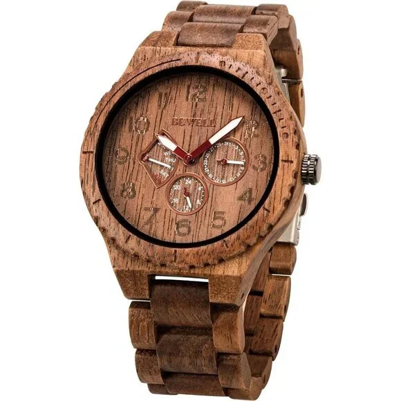 Men's Walnut Analog Quartz Date Retro Handcraft Lightweight Wooden Watch W154a