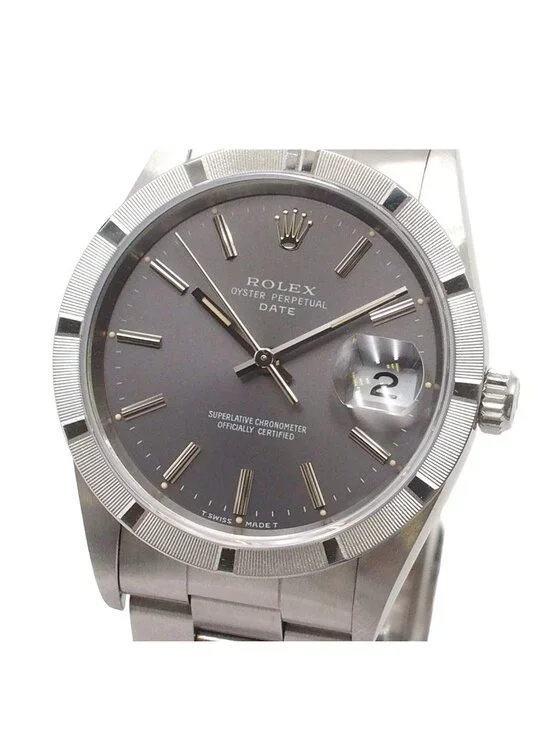 Rolex Oyster Perpetual Date Bracelet Gray Stainless Steel Watch Automatic OH