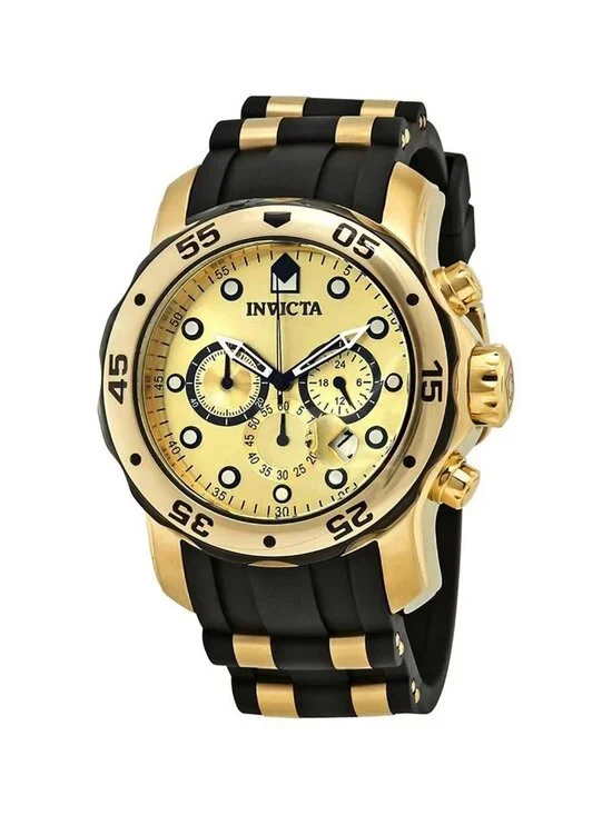 NWT Invicta Pro Diver Chronograph Champagne Dial Black Polyurethane Men's Watch