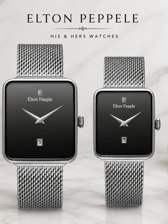 His & Hers Elton Pepple Quartz Stainless Steel Watch Set