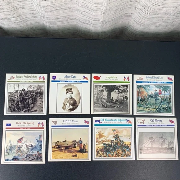 Set of 8 Stephen T. Foster Civil War information cards.