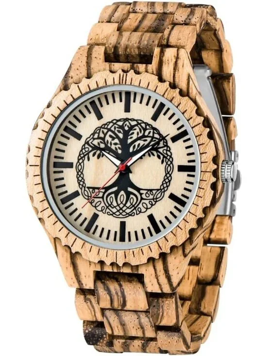 Men's Brown Tree 100% Manual Round Wrist Analog Quartz Handmade Wooden Watch